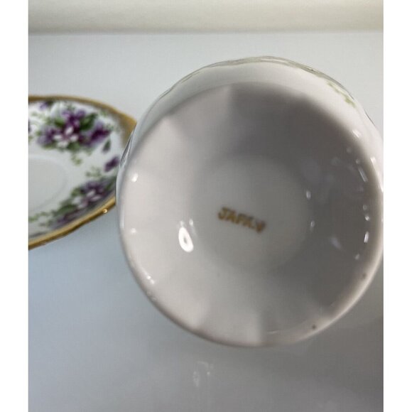 Old Gold Japan Handpainted Gold Edge Purple Floral Teacup & Saucer Made in Japan - Picture 10 of 12